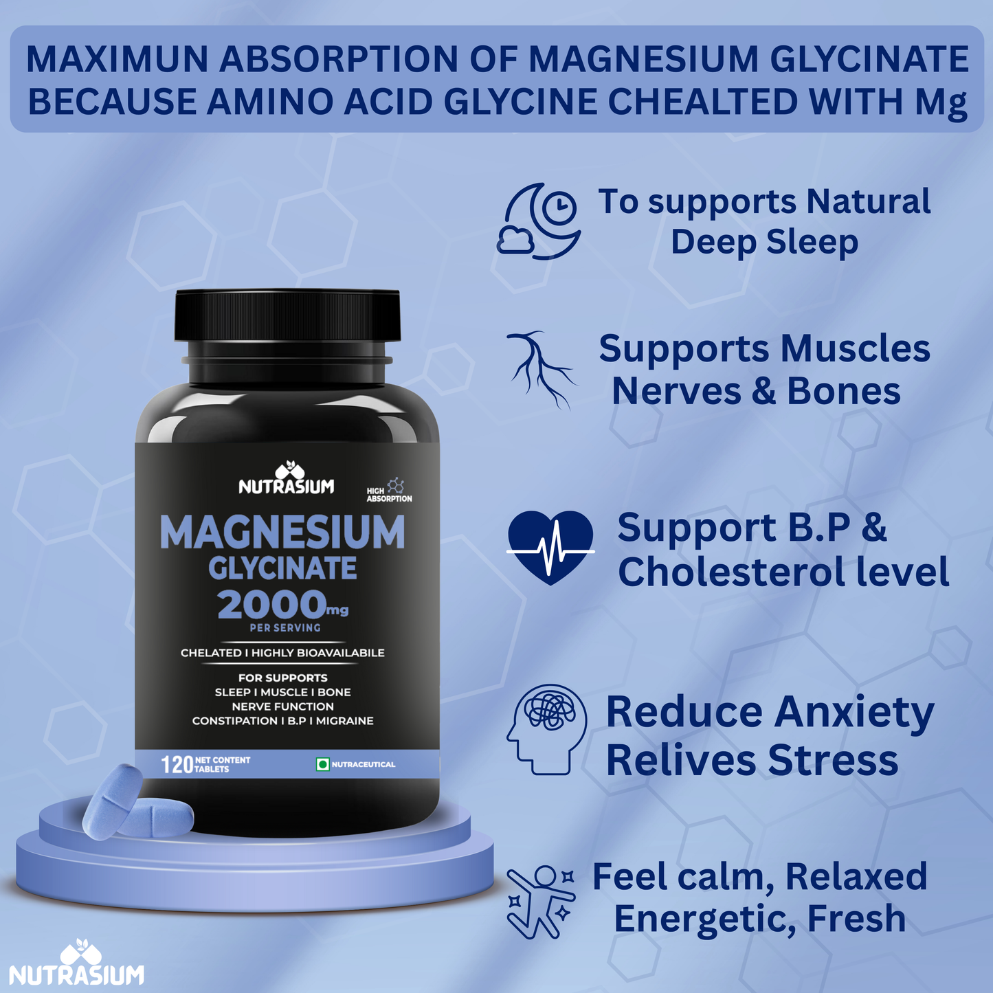 Magnesium Glycinate 2000 mg For Sleep & Relaxation