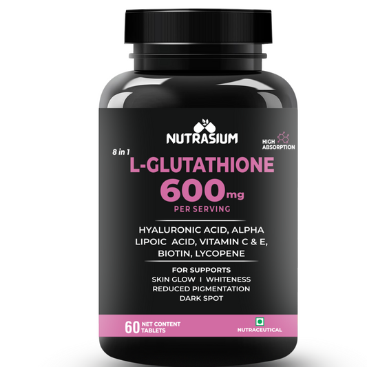 L-Glutathione 600 mg with Hyaluronic acid and Biotin For Skin Whitening, Glow, Dark spot Reduction & Pigmnetation