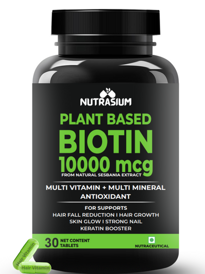 Nutrasium Hair Vitamin With 10000 mcg Plant based Biotin For Hair Growth, Hair Fall Control, Repair Damage Hair, Thick & Strong Hair | 120 Tabletsk