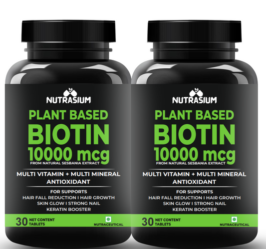 Nutrasium Hair Vitamin With 10000 mcg Plant based Biotin For Hair Growth, Hair Fall Control, Repair Damage Hair, Thick & Strong Hair | 120 Tabletsk